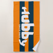 Hubby neu gezogenes Groom Orange & Navy Beach Hand Strandtuch (Vorderseite)