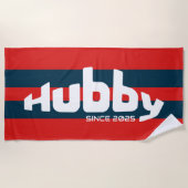 Hubby New Groom Red & Navy Strip Beach Handtuch (Vorderseite)
