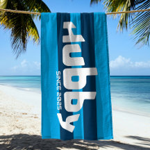 Hubby Newlywed Groom Aqua & Navy Blue Beach Handtu