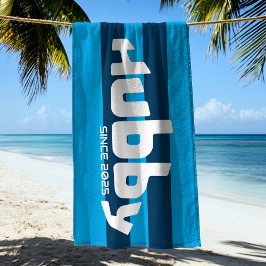 Hubby Newlywed Groom Aqua & Navy Blue Beach Handtu Strandtuch