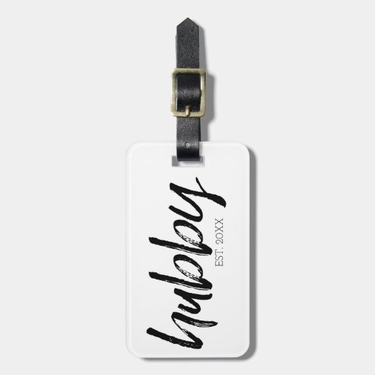 Hubby - Whimsikale schwarze Kalligraphie für den B Gepäckanhänger (Vorderseite vertikal)