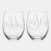 Hubby Wifey Couple Typografie Design Custom Weinglas Ohne Stiel (Rückseite)