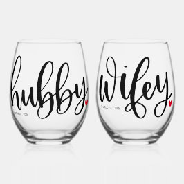 Hubby Wifey Couple Typografie Design Custom Weinglas Ohne Stiel
