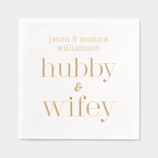 Hubby Wifey Mit Monogramm Wedding Servietten Mit Folie (Vorderseite)