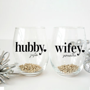 Hubby & Wifey   Personalisiert Name Newlyweds Weinglas Ohne Stiel