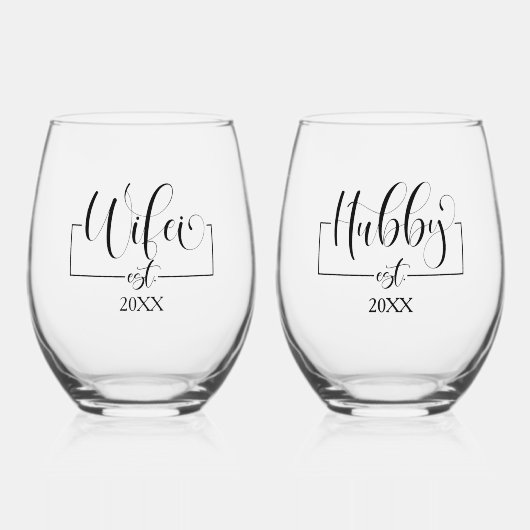 Hubby Wifie Weinglas Ohne Stiel (Vorderseite)