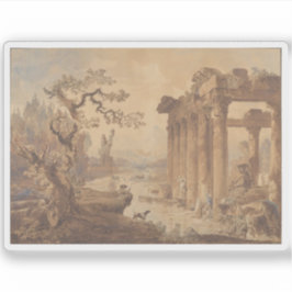 Hubert Robert - Landschaft mit Ruins Aufkleber
