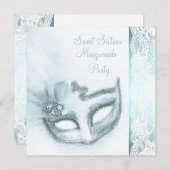 Hübsch 16 . Geburtstag Aquamarin Blue Masquerade P Einladung (Vorne/Hinten)