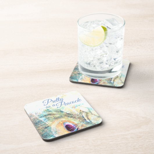 Hübsch als Pfauenpadel-Pfauenfeder-Untersetzer Getränkeuntersetzer (Rechte Seite)