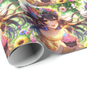 Hübsch Anime Girl Birthday Geschenkpapier (Rolleneckpunkt)