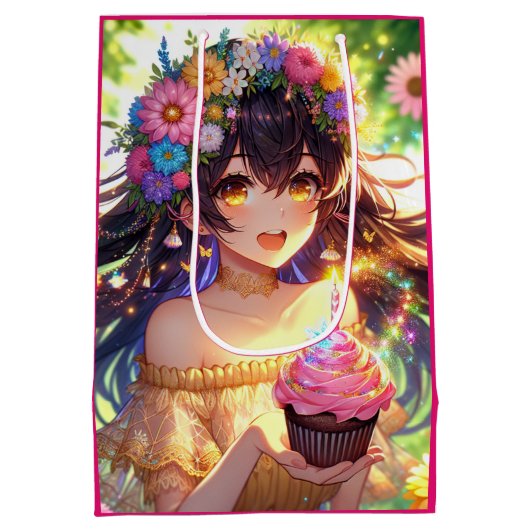 Hübsch Anime Girl Birthday Mittlere Geschenktüte (Rückseite)