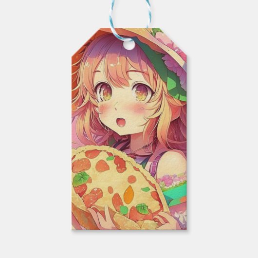 Hübsch Anime Girl Holding a Pizza Geschenkanhänger (Vorderseite)