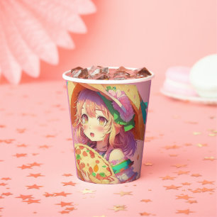Hübsch Anime Girl Holding a Pizza Pappbecher