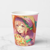 Hübsch Anime Girl Holding a Pizza Pappbecher (Vorderseite)