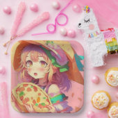 Hübsch Anime Girl Holding a Pizza Pappteller (Party)