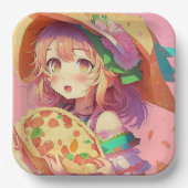 Hübsch Anime Girl Holding a Pizza Pappteller (Vorderseite)