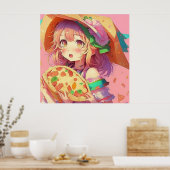 Hübsch Anime Girl Holding a Pizza Poster (Küche)