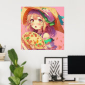 Hübsch Anime Girl Holding a Pizza Poster (Heimbüro)