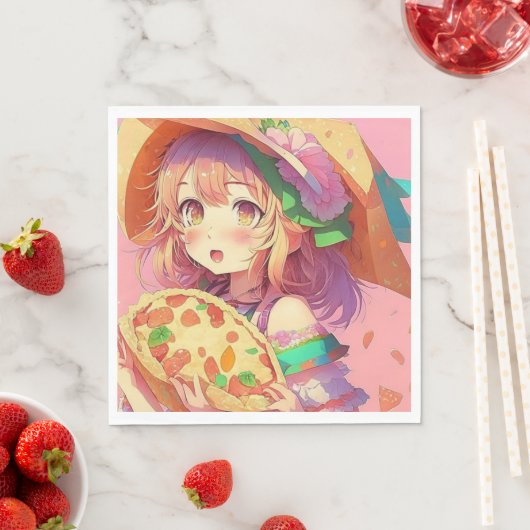 Hübsch Anime Girl Holding a Pizza Serviette (Beispiel)