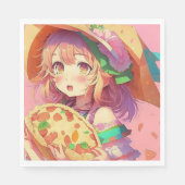 Hübsch Anime Girl Holding a Pizza Serviette (Vorderseite)