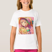 Hübsch Anime Girl Holding a Pizza T-Shirt (Vorderseite)