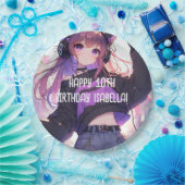 Hübsch Anime Girl Personalisiert Geburtstag Pappteller (Party)