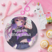 Hübsch Anime Girl Personalisiert Geburtstag Pappteller (Party)
