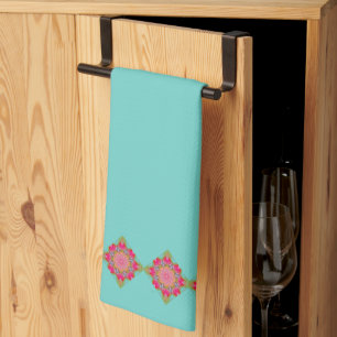 Hübsch Aqua Rosa und Grüne Floral Geschirrtuch