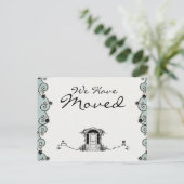 Hübsch Aquamarin und schwarz Wir haben uns bewegt Ankündigungspostkarte (Stehend Vorderseite)