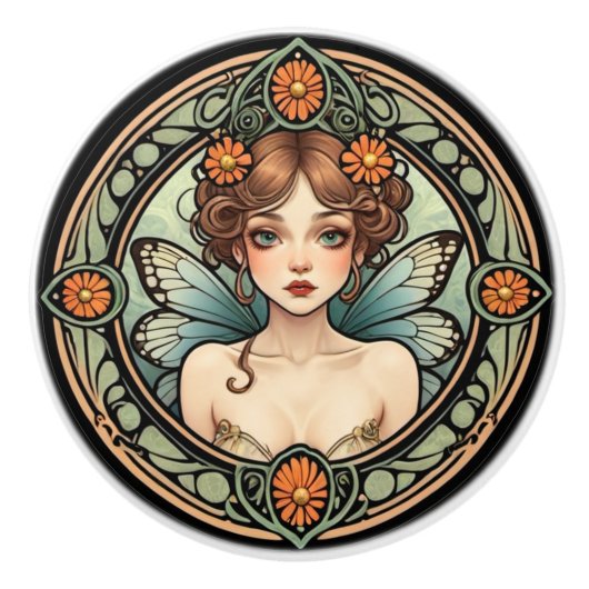 Hübsch Art Nouveau Fairy Keramikknauf (Vorderseite)