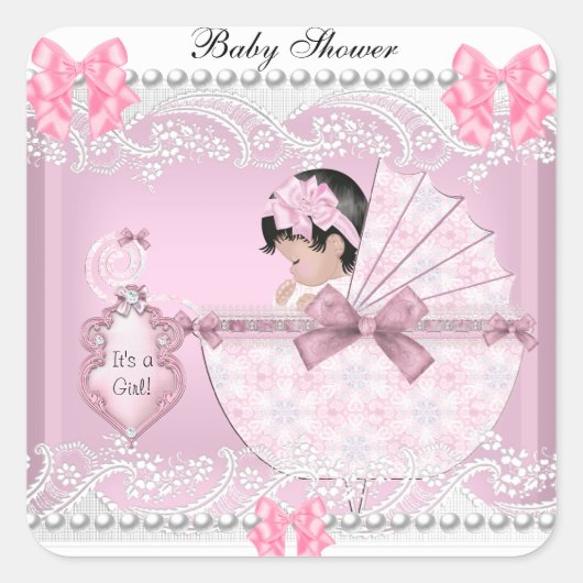 Hübsch Baby Dusche Niedlich Baby Girl Pink Lace Quadratischer Aufkleber (Vorderseite)