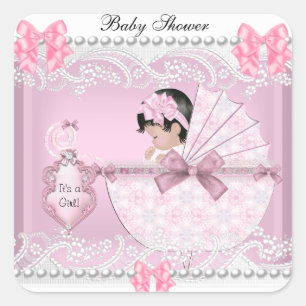 Hübsch Baby Dusche Niedlich Baby Girl Pink Lace Quadratischer Aufkleber