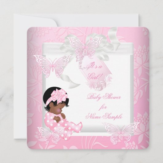 Hübsch Baby Dusche Niedlich Girl Pink Butterfly OM Einladung (Vorderseite)