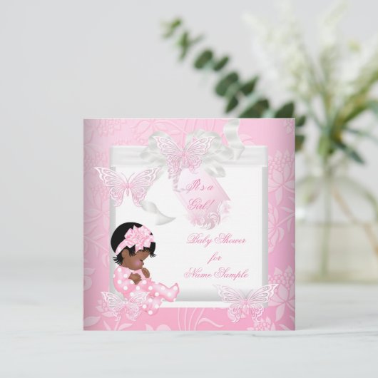 Hübsch Baby Dusche Niedlich Girl Pink Butterfly OM Einladung (Stehend Vorderseite)
