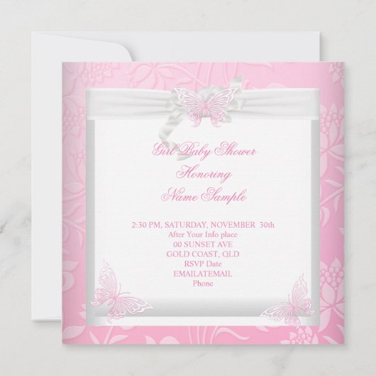 Hübsch Baby Dusche Niedlich Girl Pink Butterfly OM Einladung (Rückseite)