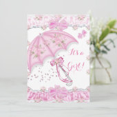 Hübsch Baby Duschmädchen Blütenpink Schirm Einladung (Stehend Vorderseite)
