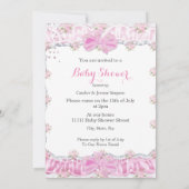 Hübsch Baby Duschmädchen Blütenpink Schirm Einladung (Rückseite)