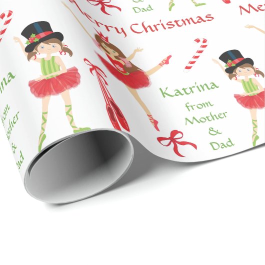 Hübsch Ballerina Personalisiert Weihnachten Geschenkpapier (Rolleneckpunkt)