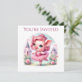 Hübsch Ballerina Pig mit Schloss Einladung (Stehend Vorderseite)