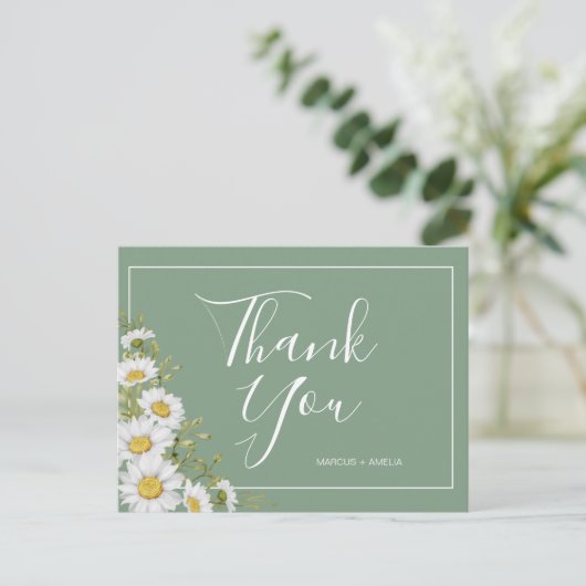 Hübsch Basil Green & White Daisies Vielen Dank Postkarte (Stehend Vorderseite)
