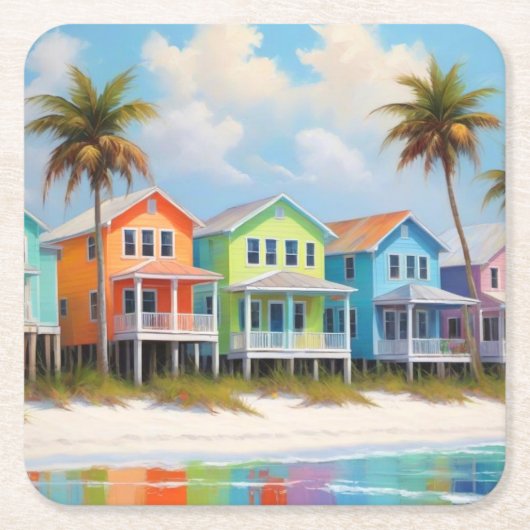 Hübsch Beach Houses Papier Untersetzer (Vorderseite)