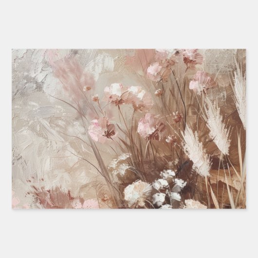 Hübsch Beige Blush Boho Floral Geschenkpapier Set (Vorderseite)