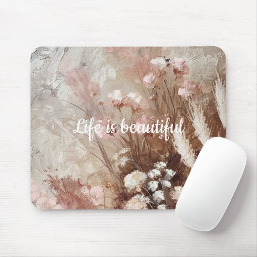 Hübsch Beige Blush Pink Boho Floral Mousepad (Mit Mouse)