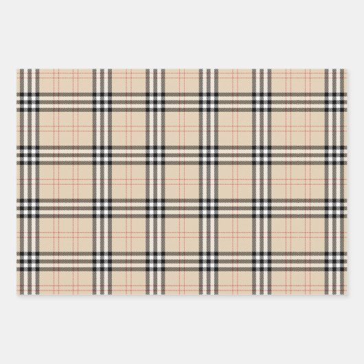 Hübsch Beige Kariert Tartan Geschenkpapier Set (Vorderseite 3)