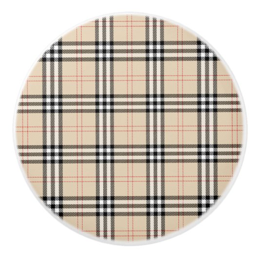 Hübsch Beige Kariert Tartan Keramikknauf (Vorderseite)