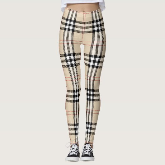 Hübsch Beige Kariert Tartan Leggings (Vorderseite)