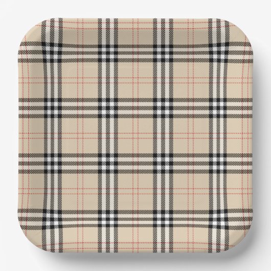 Hübsch Beige Kariert Tartan Pappteller (Vorderseite)