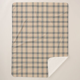 Hübsch Beige Kariert Tartan Sherpadecke