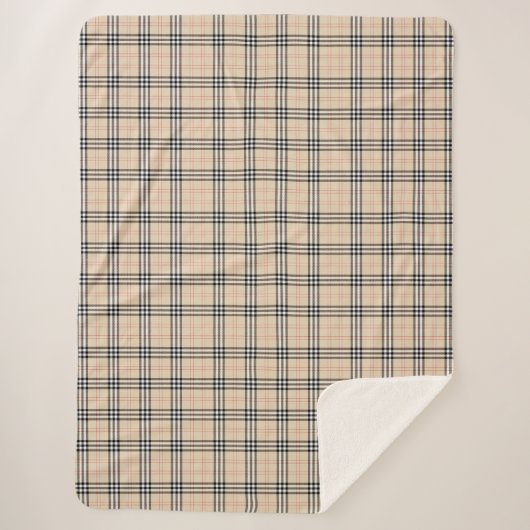 Hübsch Beige Kariert Tartan Sherpadecke (Vorderseite)