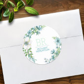 Hübsch Blau-Farbe Blumen Personalisiert Runder Aufkleber